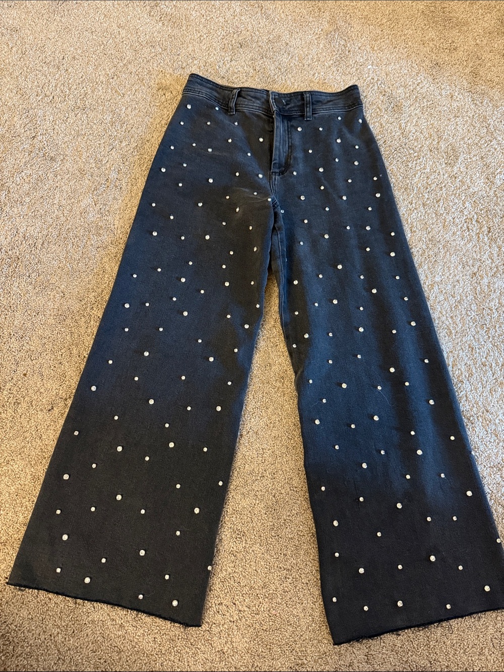 ANTONIO MELANI Black Wide-Leg Jeans with Pearl Studs